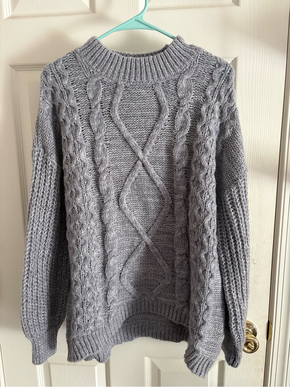 SO Light Gray Cable Knit Crewneck Sweater